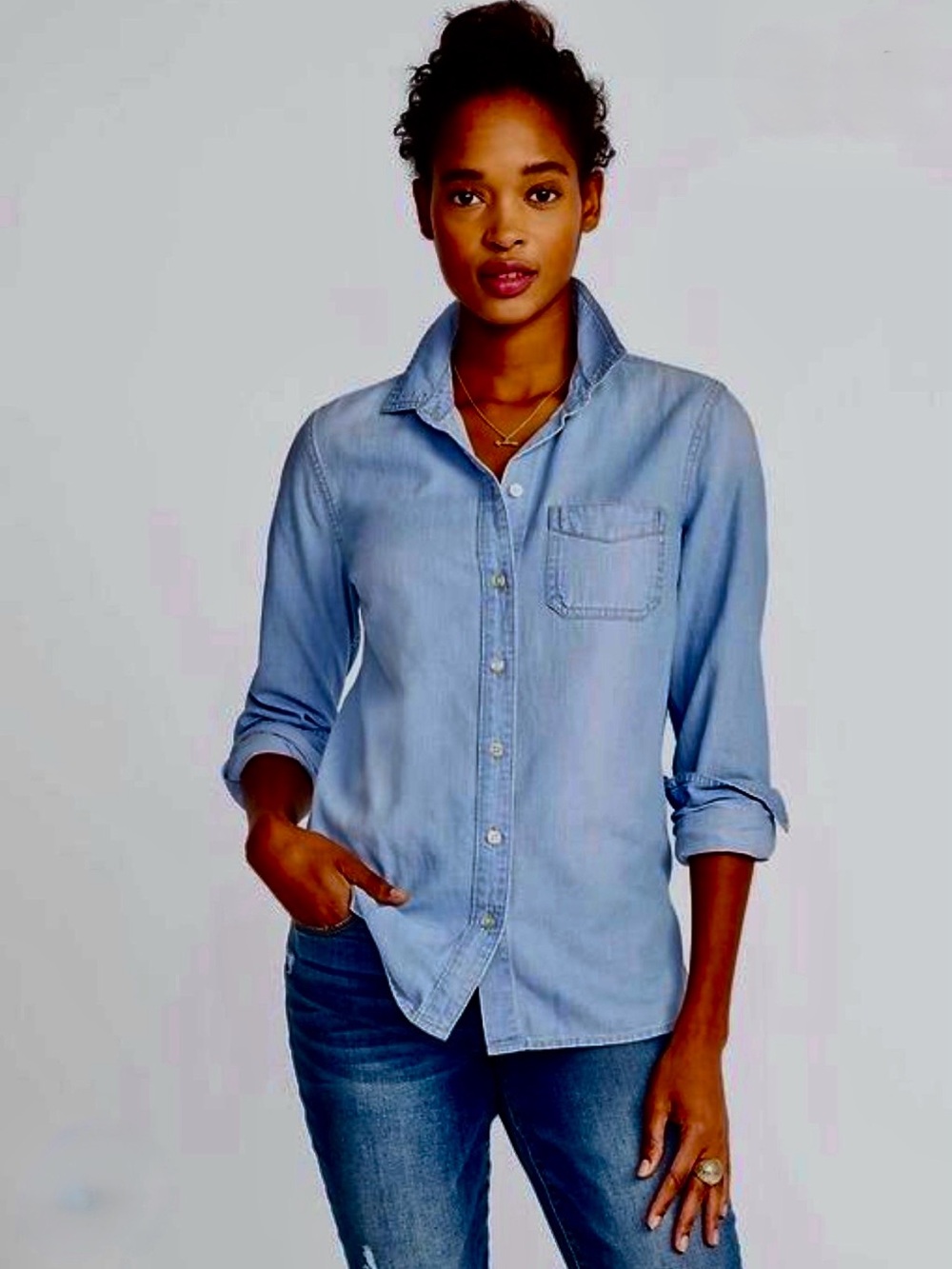 Old Navy denim classic shirt. Light wash. Size XS.